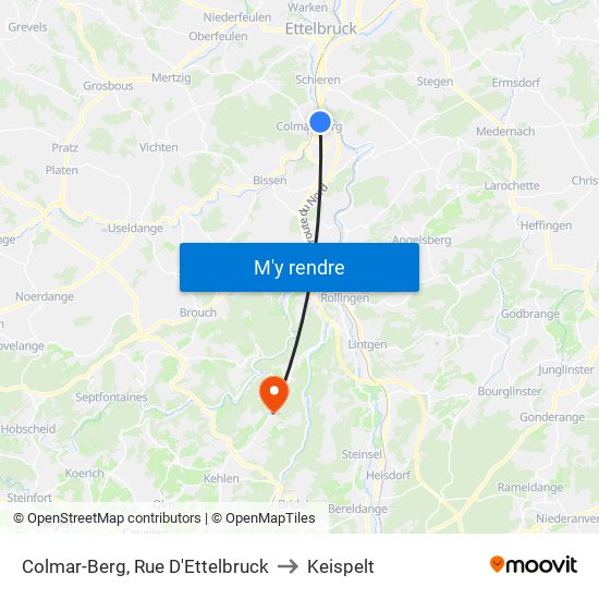 Colmar-Berg, Rue D'Ettelbruck to Keispelt map