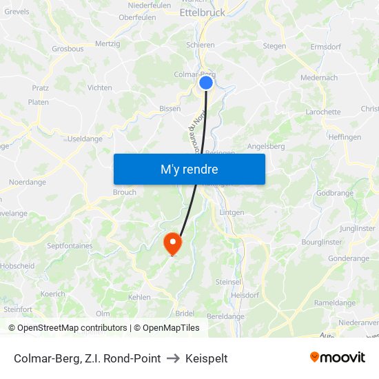 Colmar-Berg, Z.I. Rond-Point to Keispelt map