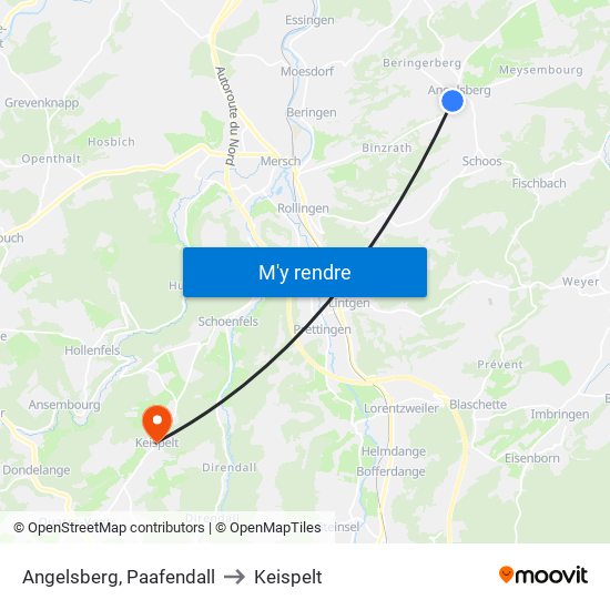 Angelsberg, Paafendall to Keispelt map