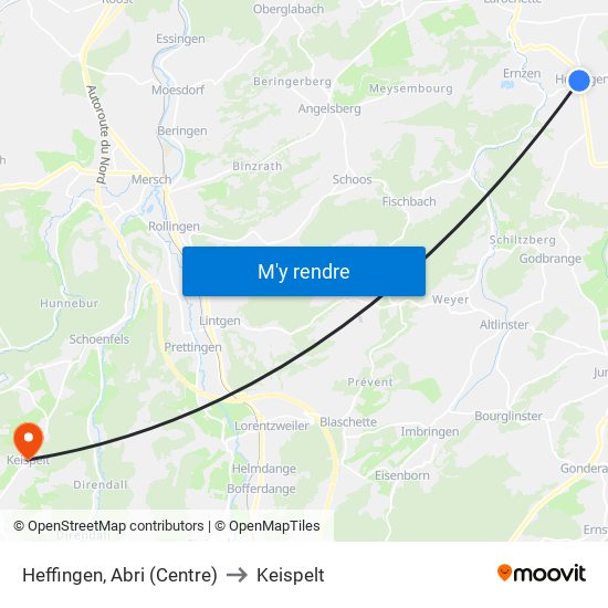 Heffingen, Abri (Centre) to Keispelt map