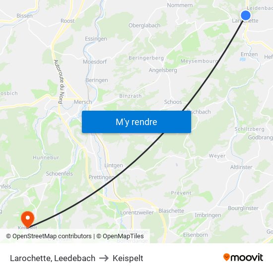 Larochette, Leedebach to Keispelt map
