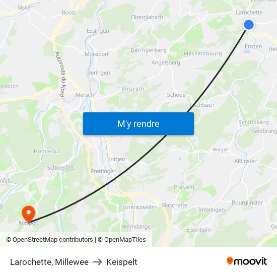 Larochette, Millewee to Keispelt map