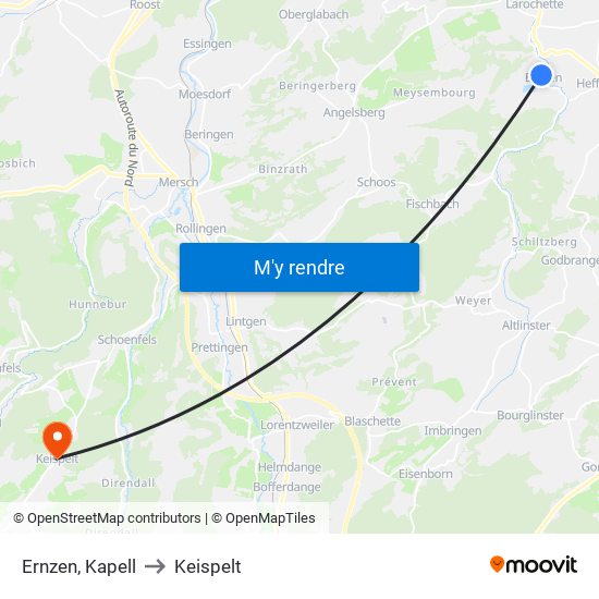 Ernzen, Kapell to Keispelt map