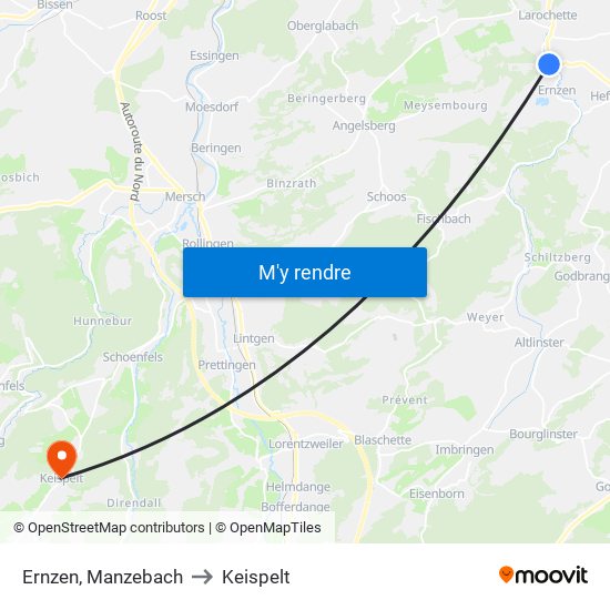 Ernzen, Manzebach to Keispelt map