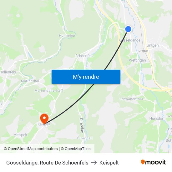 Gosseldange, Route De Schoenfels to Keispelt map
