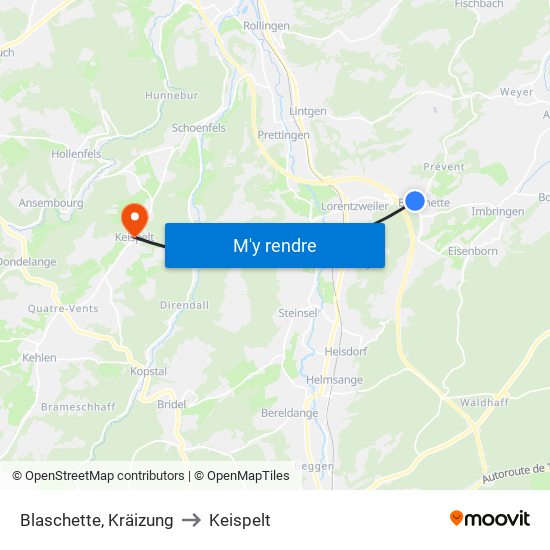 Blaschette, Kräizung to Keispelt map