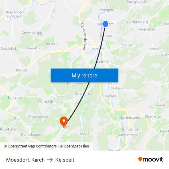 Moesdorf, Kiirch to Keispelt map