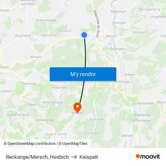 Reckange/Mersch, Hosbich to Keispelt map