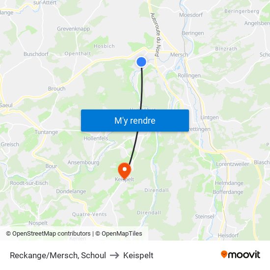 Reckange/Mersch, Schoul to Keispelt map