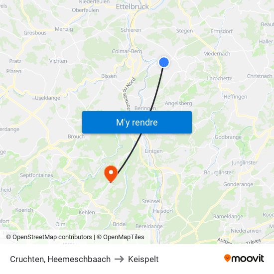 Cruchten, Heemeschbaach to Keispelt map
