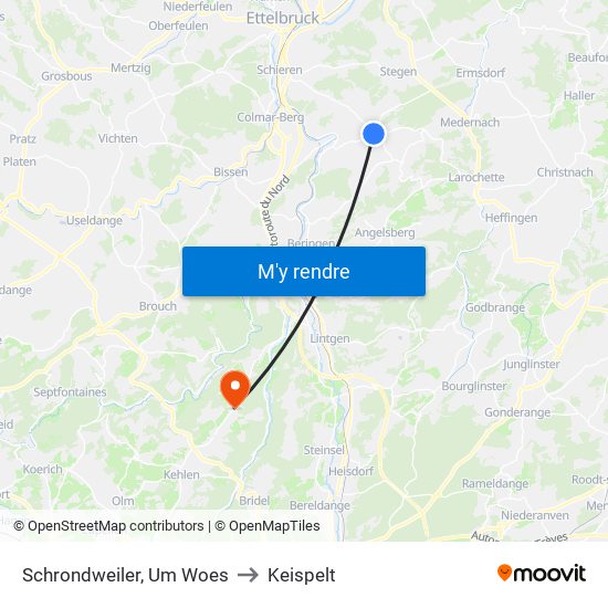 Schrondweiler, Um Woes to Keispelt map