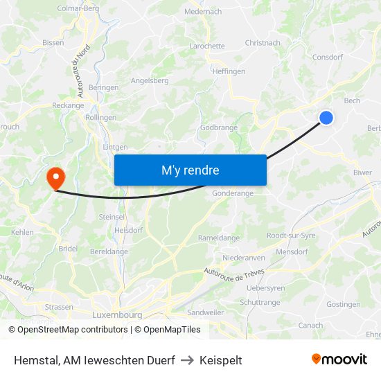 Hemstal, AM Ieweschten Duerf to Keispelt map