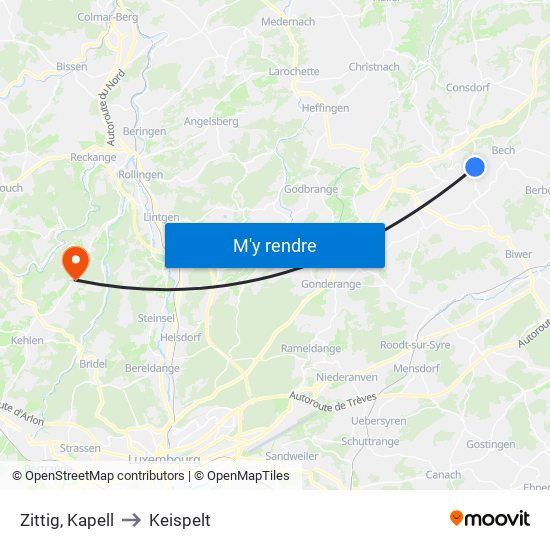 Zittig, Kapell to Keispelt map