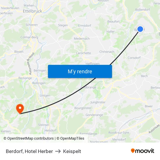 Berdorf, Hotel Herber to Keispelt map