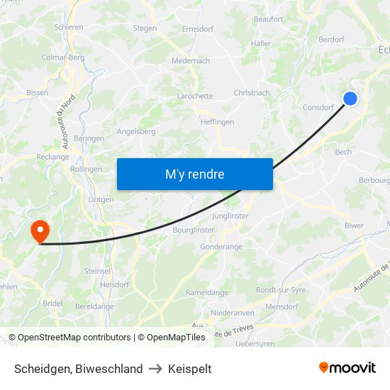 Scheidgen, Biweschland to Keispelt map