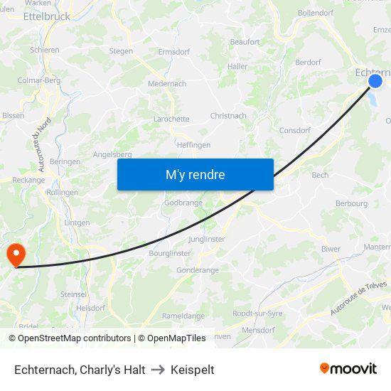 Echternach, Charly's Halt to Keispelt map