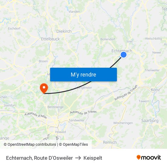 Echternach, Route D'Osweiler to Keispelt map