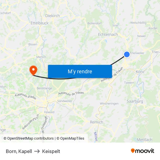 Born, Kapell to Keispelt map