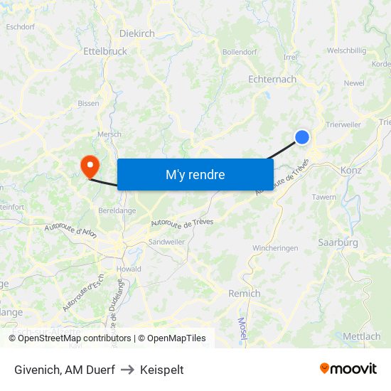 Givenich, AM Duerf to Keispelt map