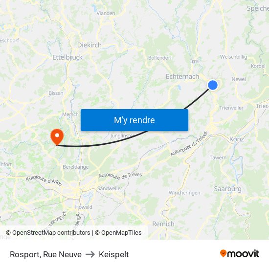 Rosport, Rue Neuve to Keispelt map