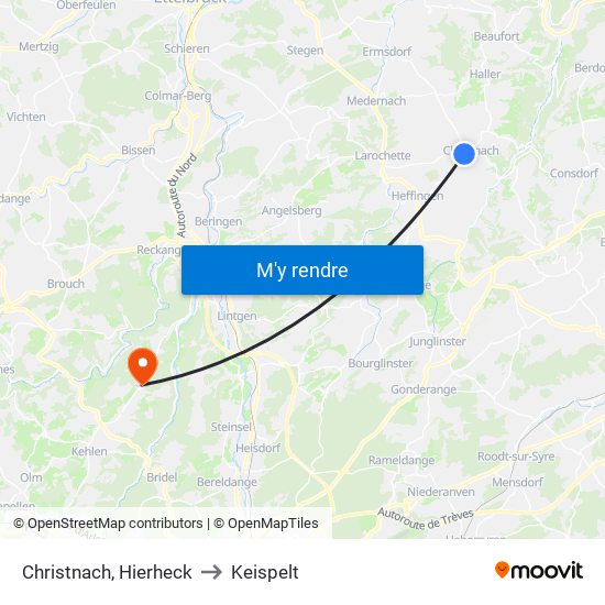 Christnach, Hierheck to Keispelt map