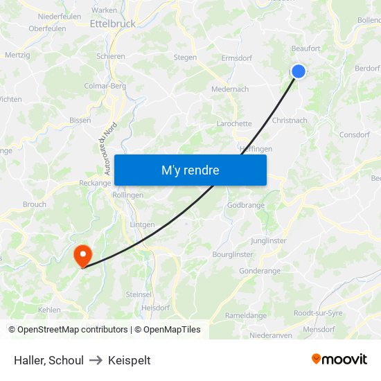 Haller, Schoul to Keispelt map