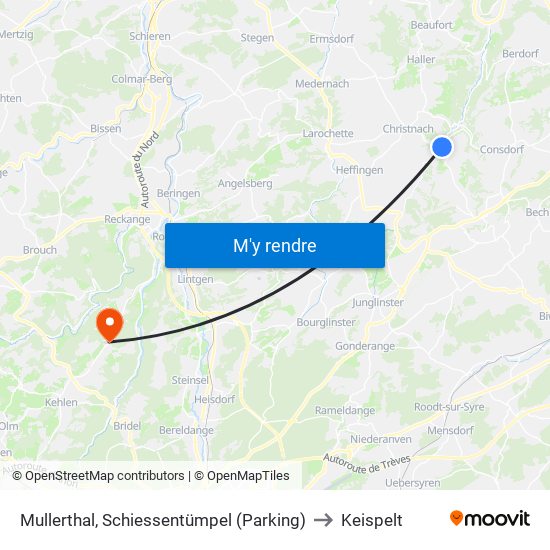 Mullerthal, Schiessentümpel (Parking) to Keispelt map