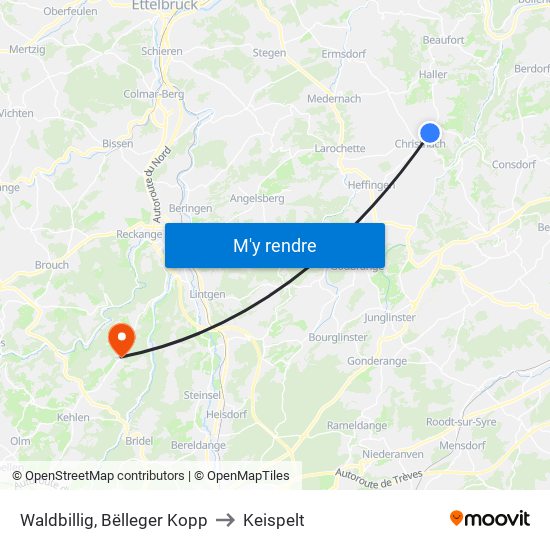 Waldbillig, Bëlleger Kopp to Keispelt map