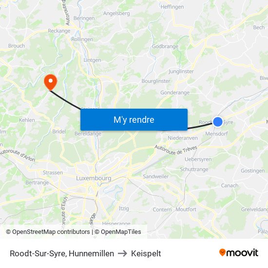 Roodt-Sur-Syre, Hunnemillen to Keispelt map