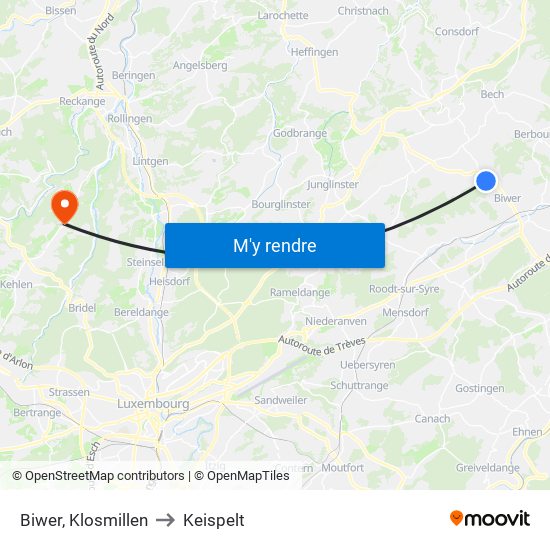 Biwer, Klosmillen to Keispelt map