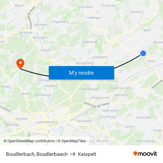 Boudlerbach, Boudlerbaach to Keispelt map