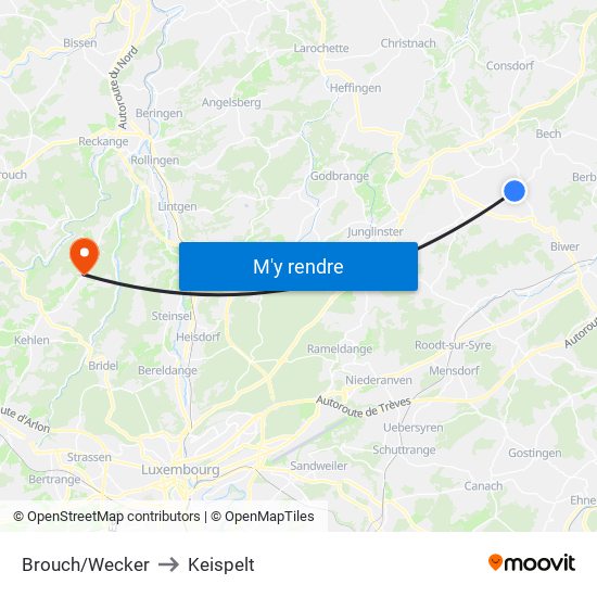 Brouch/Wecker to Keispelt map