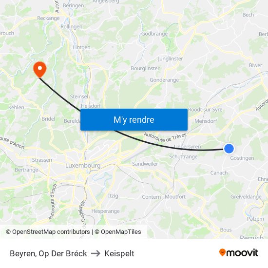 Beyren, Op Der Bréck to Keispelt map