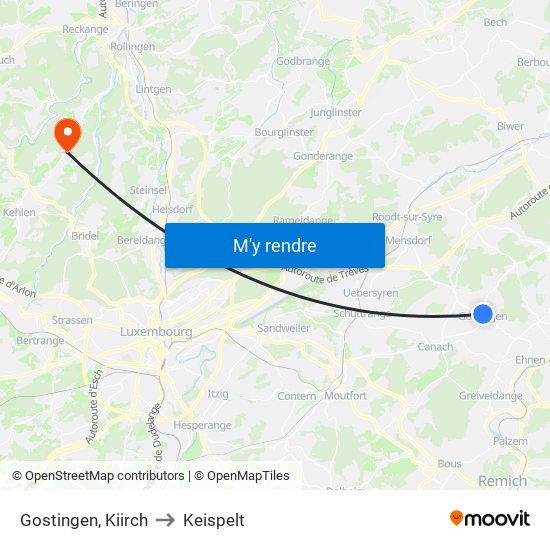Gostingen, Kiirch to Keispelt map