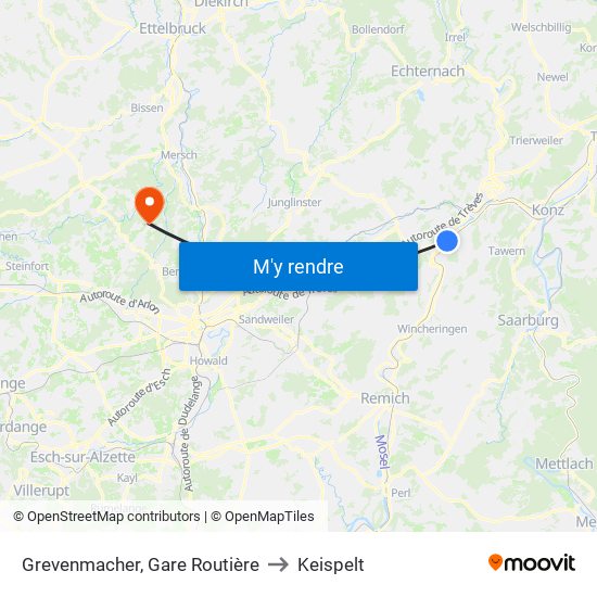 Grevenmacher, Gare Routière to Keispelt map