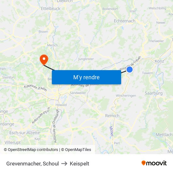 Grevenmacher, Schoul to Keispelt map