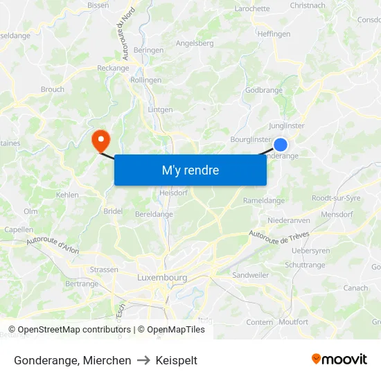 Gonderange, Mierchen to Keispelt map