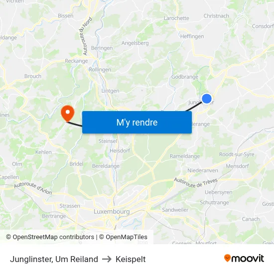 Junglinster, Um Reiland to Keispelt map
