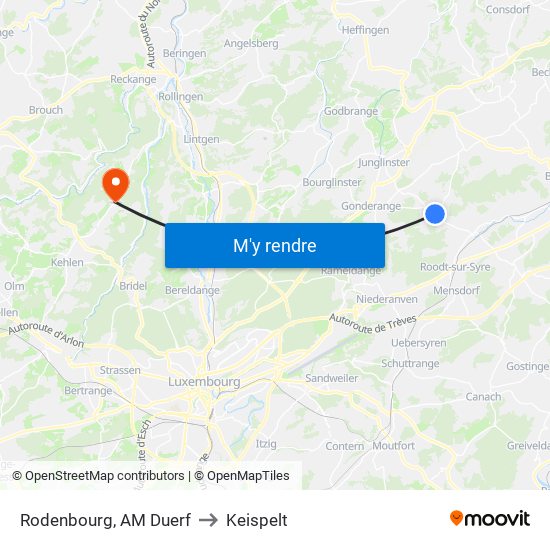 Rodenbourg, AM Duerf to Keispelt map
