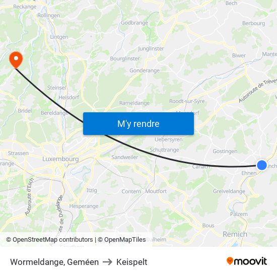 Wormeldange, Geméen to Keispelt map