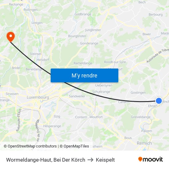 Wormeldange-Haut, Bei Der Körch to Keispelt map