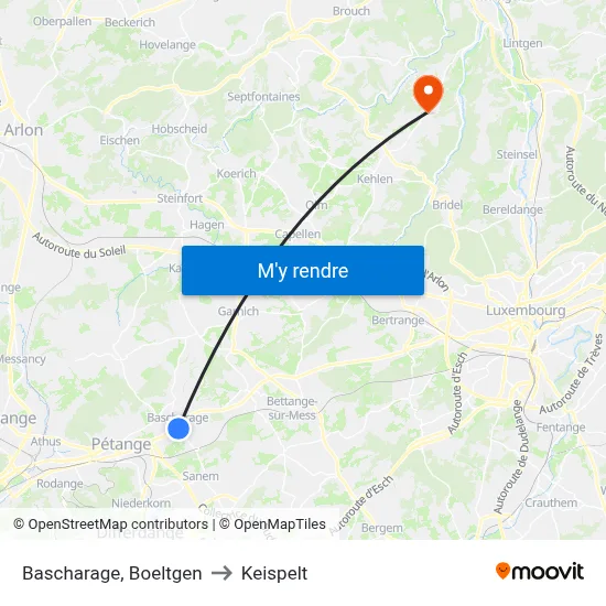 Bascharage, Boeltgen to Keispelt map