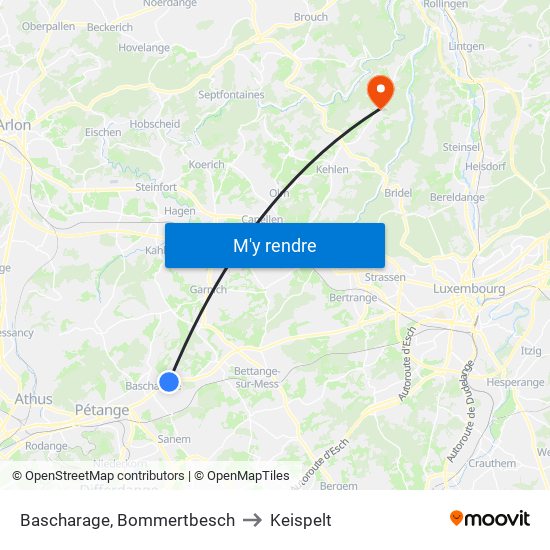 Bascharage, Bommertbesch to Keispelt map