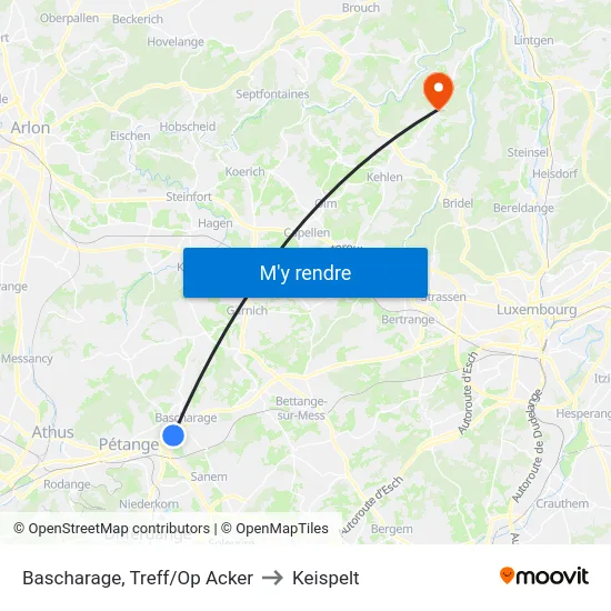 Bascharage, Treff/Op Acker to Keispelt map