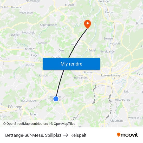 Bettange-Sur-Mess, Spillplaz to Keispelt map