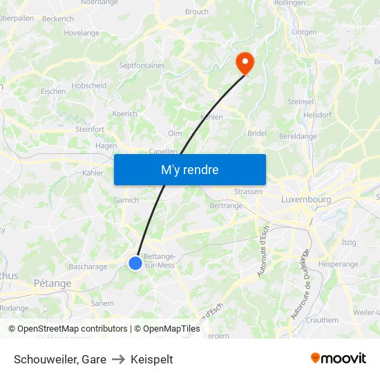 Schouweiler, Gare to Keispelt map