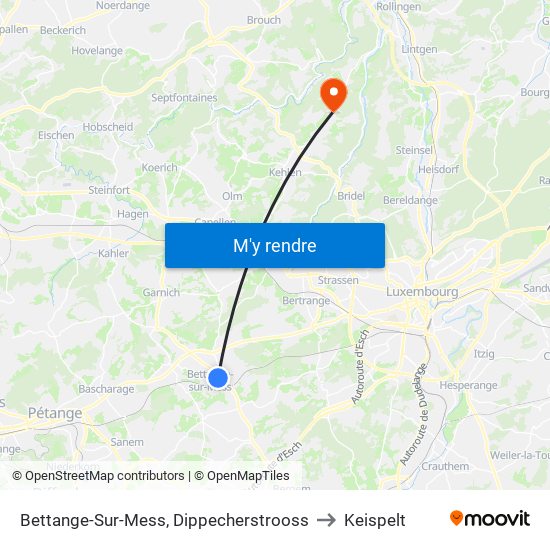 Bettange-Sur-Mess, Dippecherstrooss to Keispelt map