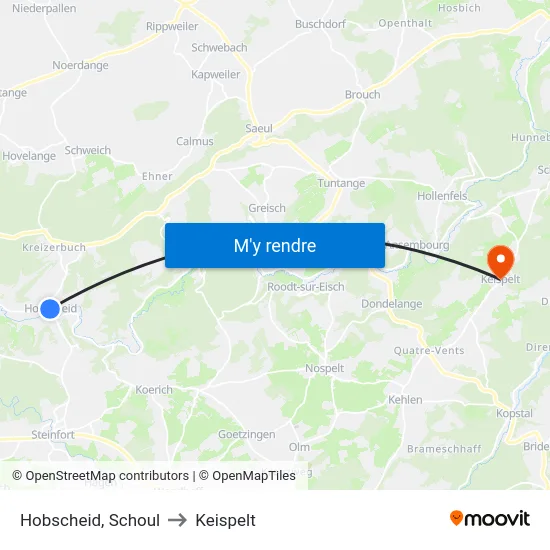 Hobscheid, Schoul to Keispelt map