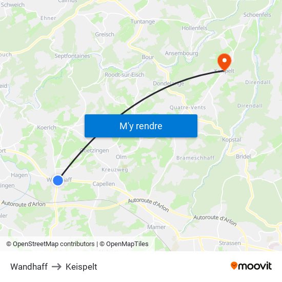 Wandhaff to Keispelt map