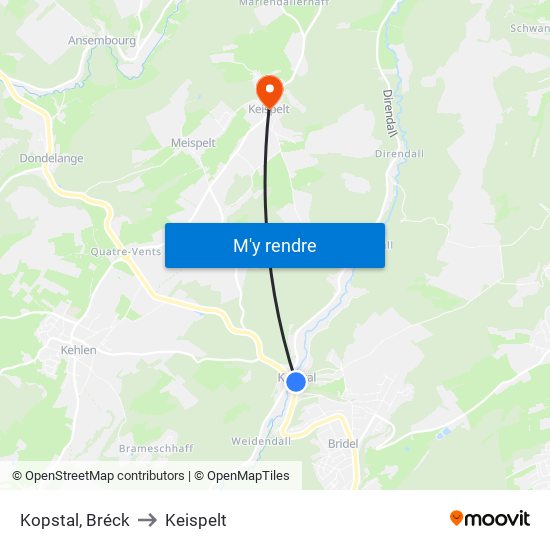 Kopstal, Bréck to Keispelt map